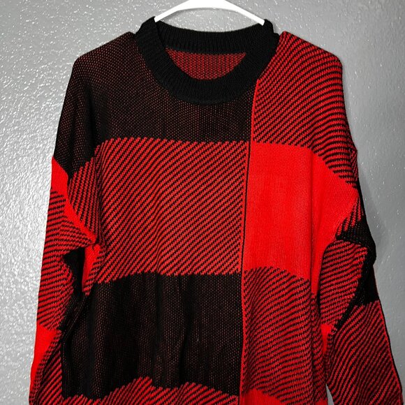 Women’s XXL Red Black Colorblock Knit Sweater Long Sleeve Cozy Pullover - Picture 7 of 9
